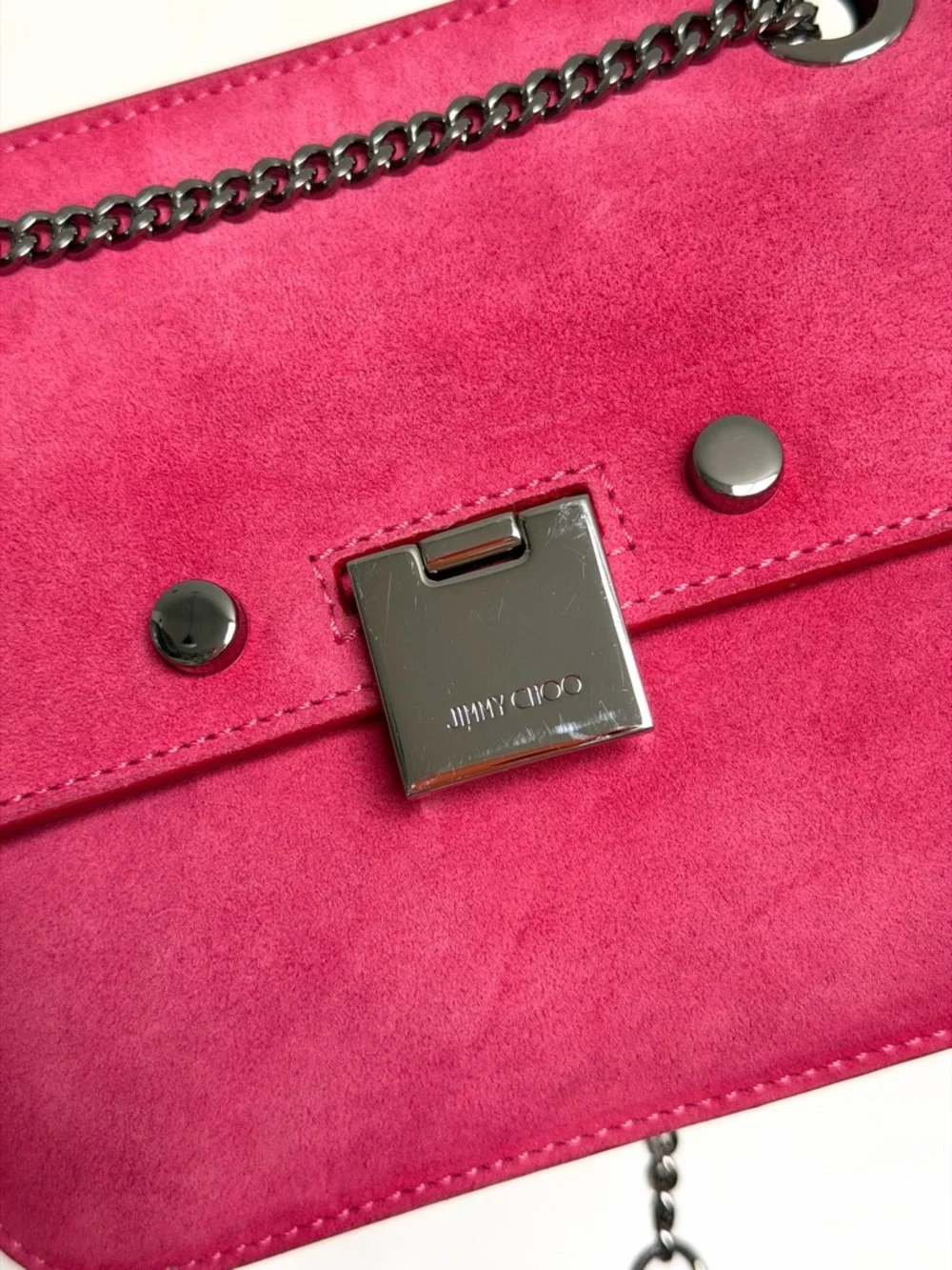 Jimmy Choo Suede Rebel Crossbody Bag Hot Pink